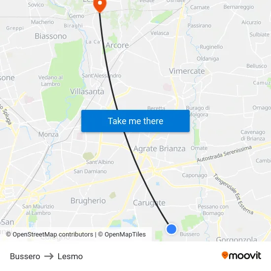 Bussero to Lesmo map