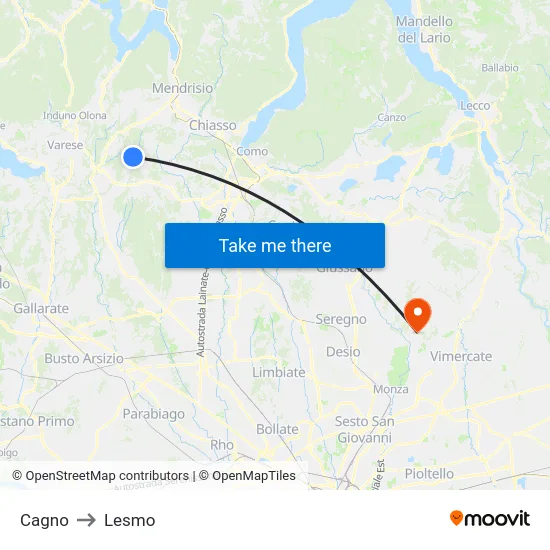 Cagno to Lesmo map