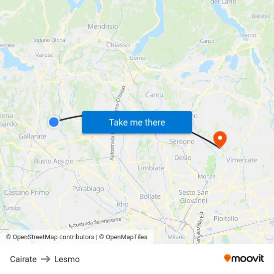 Cairate to Lesmo map