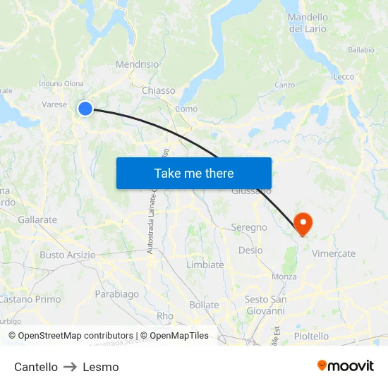 Cantello to Lesmo map