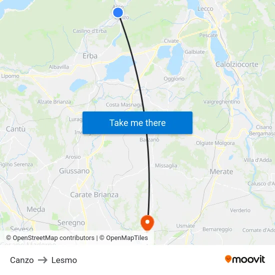 Canzo to Lesmo map