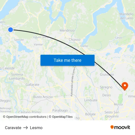Caravate to Lesmo map