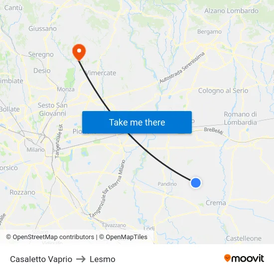 Casaletto Vaprio to Lesmo map