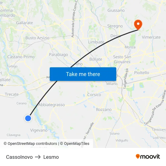 Cassolnovo to Lesmo map