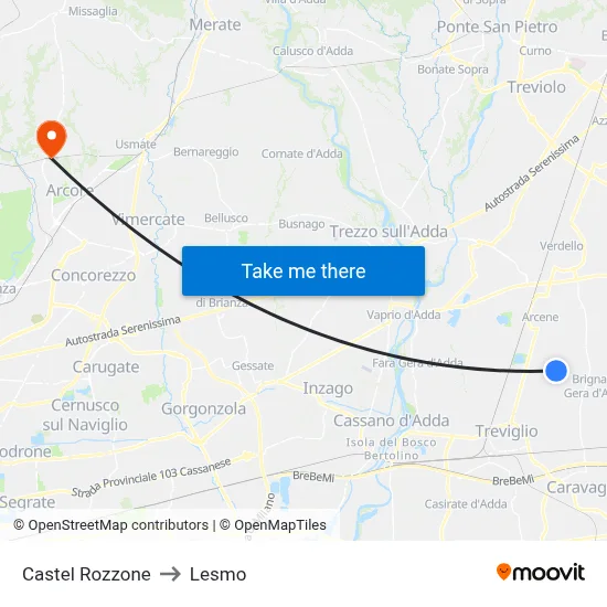 Castel Rozzone to Lesmo map