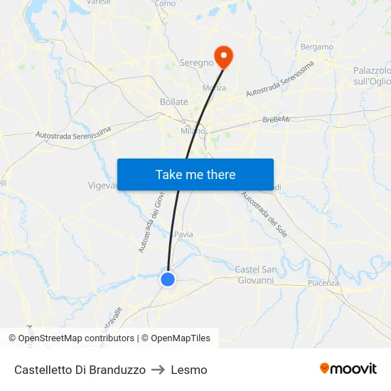 Castelletto di Branduzzo to Lesmo map