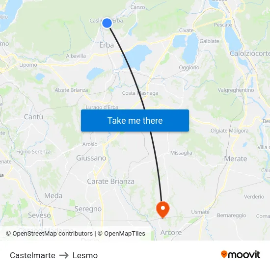 Castelmarte to Lesmo map