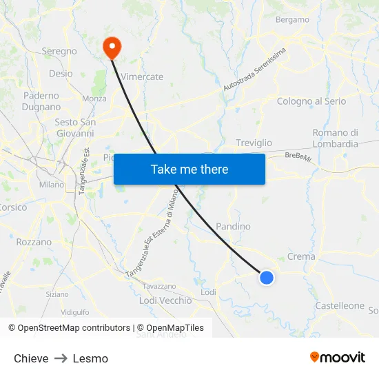 Chieve to Lesmo map