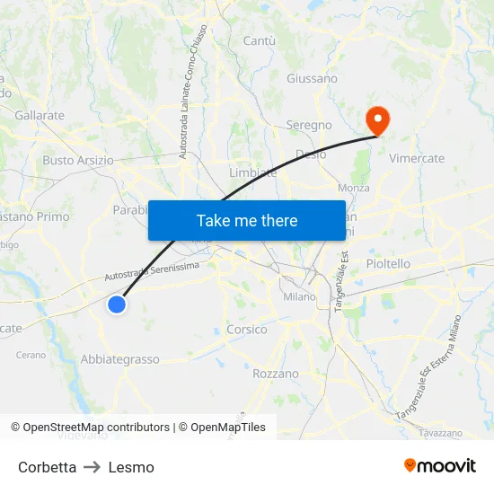 Corbetta to Lesmo map