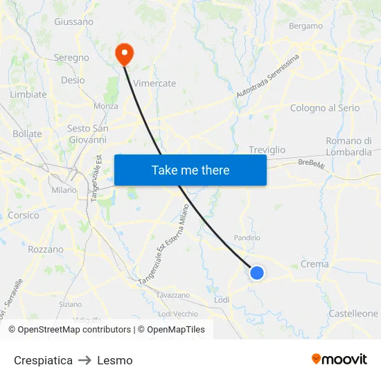 Crespiatica to Lesmo map