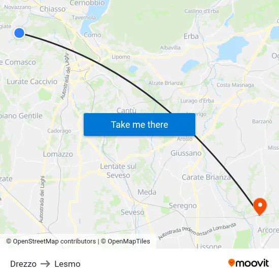Drezzo to Lesmo map