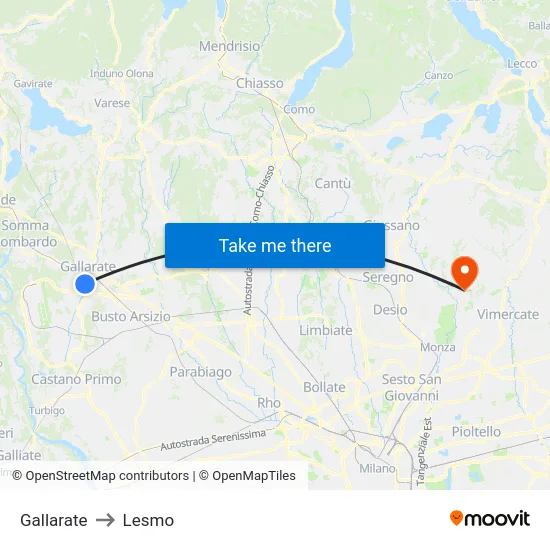 Gallarate to Lesmo map