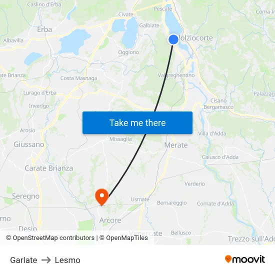 Garlate to Lesmo map