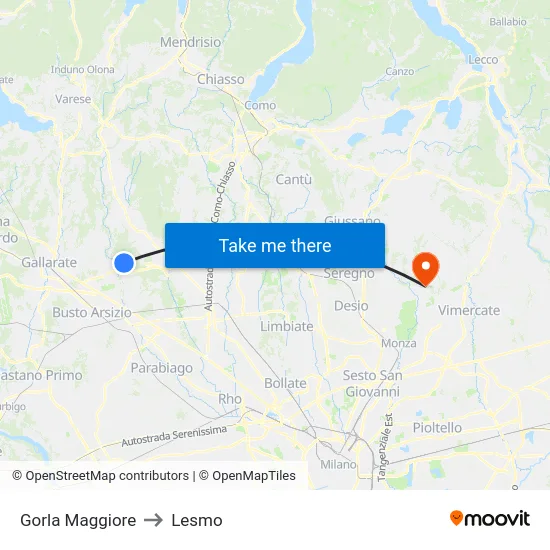Gorla Maggiore to Lesmo map