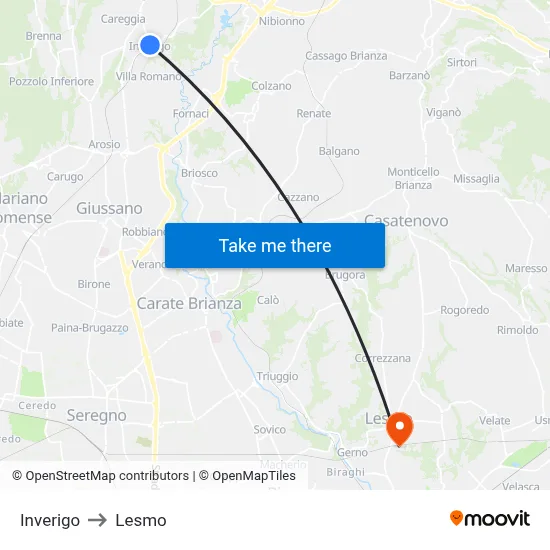 Inverigo to Lesmo map