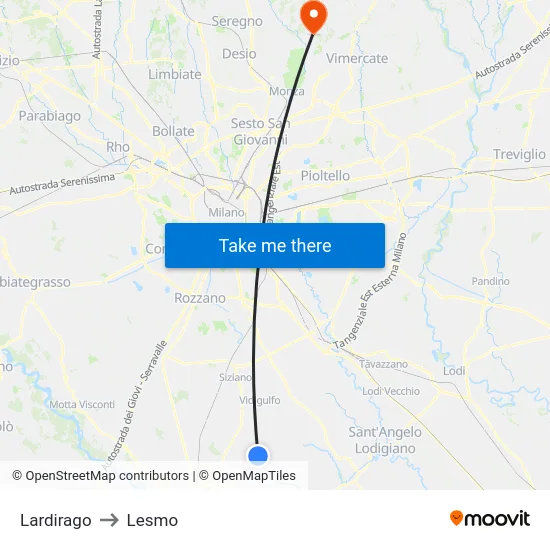 Lardirago to Lesmo map