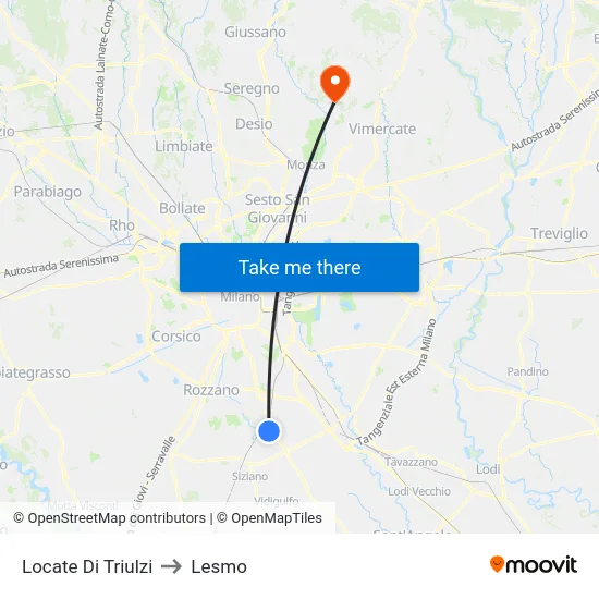 Locate di Triulzi to Lesmo map