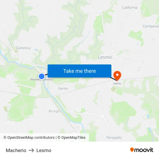 Macherio to Lesmo map