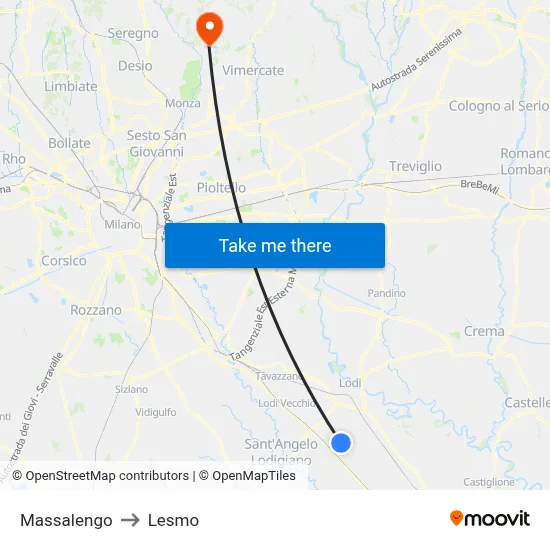 Massalengo to Lesmo map