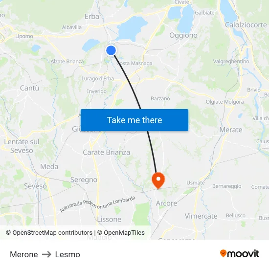 Merone to Lesmo map