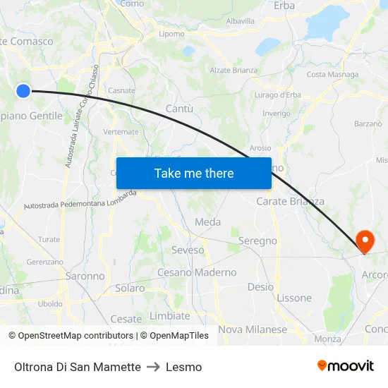 Oltrona Di San Mamette to Lesmo map