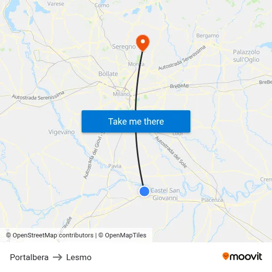 Portalbera to Lesmo map