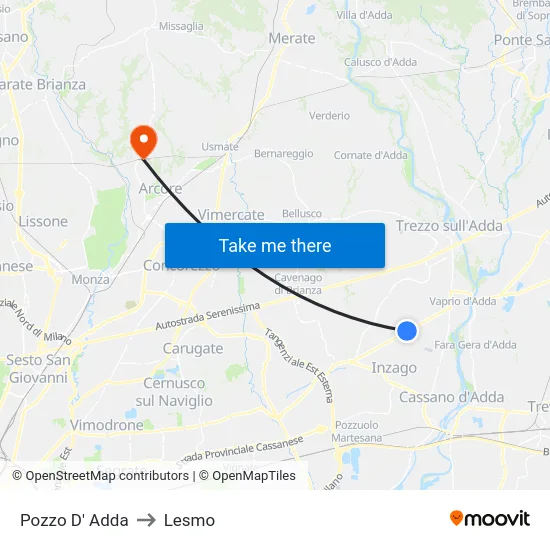 Pozzo D' Adda to Lesmo map