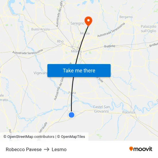 Robecco Pavese to Lesmo map
