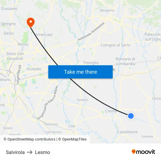 Salvirola to Lesmo map