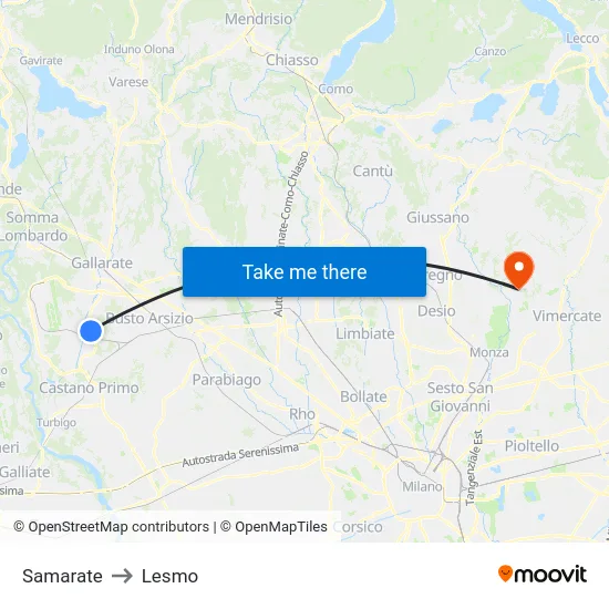 Samarate to Lesmo map