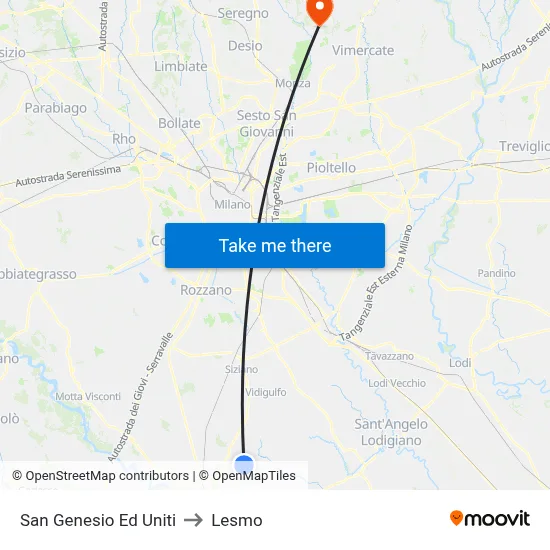 San Genesio Ed Uniti to Lesmo map