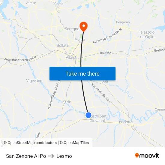 San Zenone al Po to Lesmo map