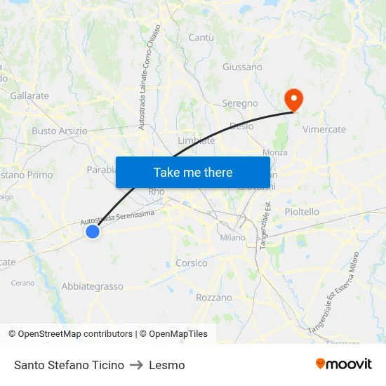 Santo Stefano Ticino to Lesmo map
