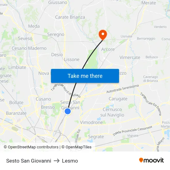 Sesto San Giovanni to Lesmo map