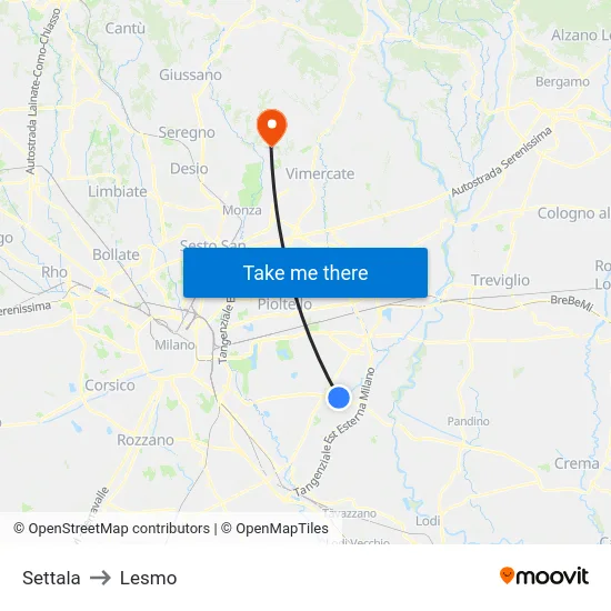 Settala to Lesmo map