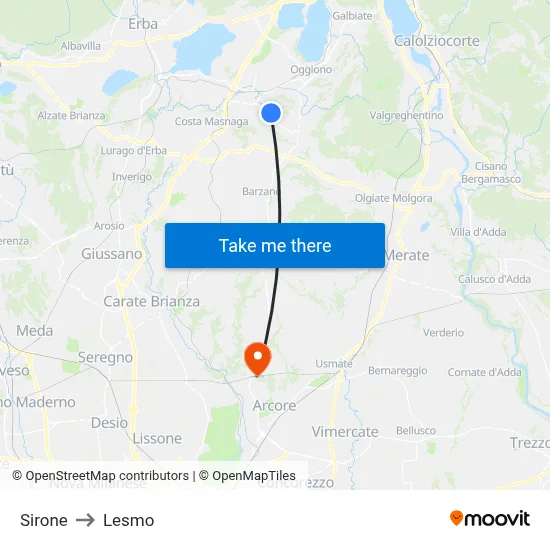 Sirone to Lesmo map