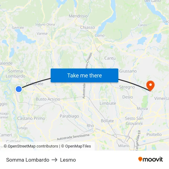 Somma Lombardo to Lesmo map