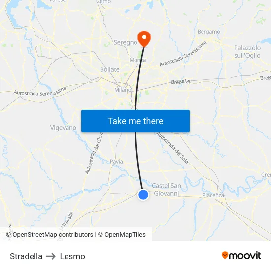 Stradella to Lesmo map