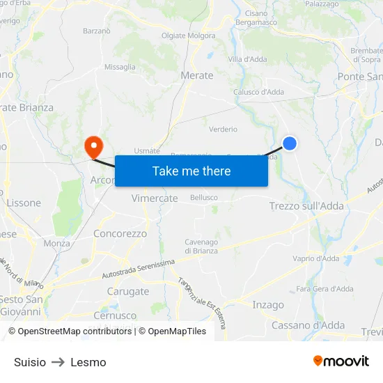 Suisio to Lesmo map