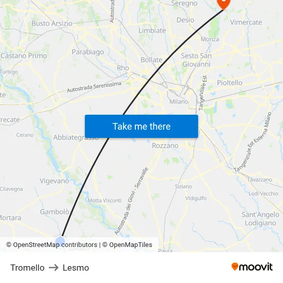Tromello to Lesmo map