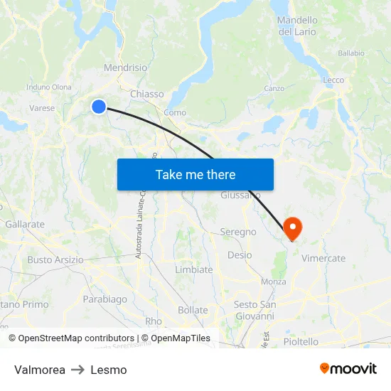 Valmorea to Lesmo map