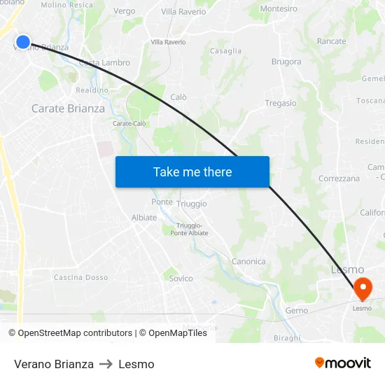 Verano Brianza to Lesmo map