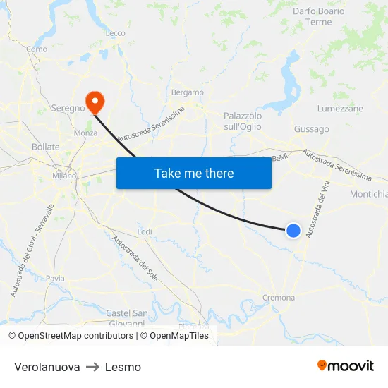 Verolanuova to Lesmo map