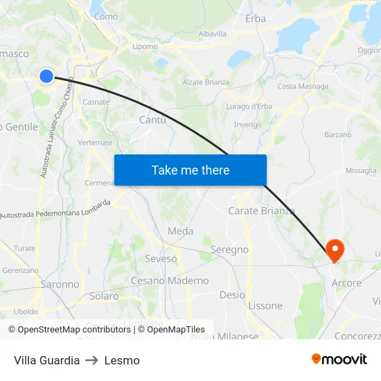 Villa Guardia to Lesmo map