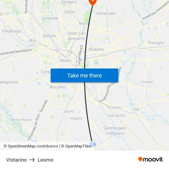 Vistarino to Lesmo map