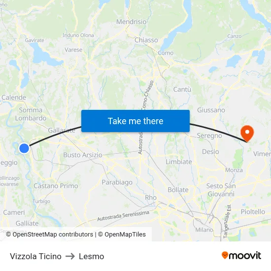 Vizzola Ticino to Lesmo map