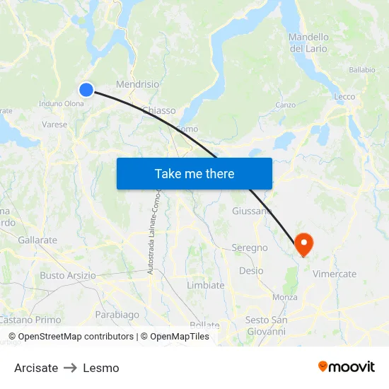 Arcisate to Lesmo map