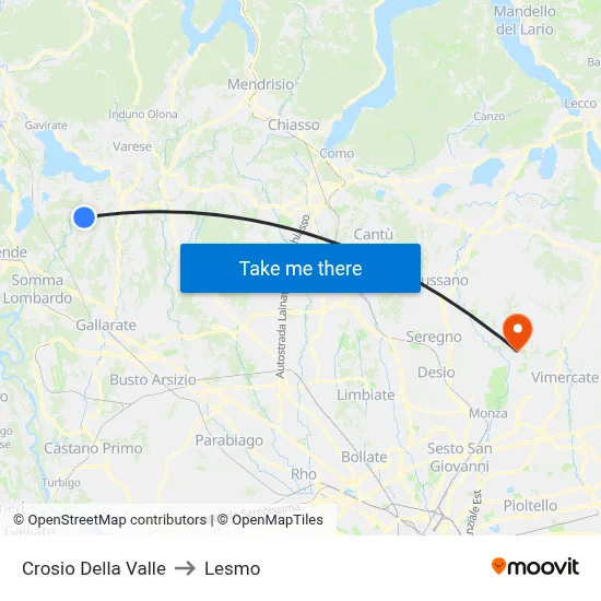 Crosio Della Valle to Lesmo map