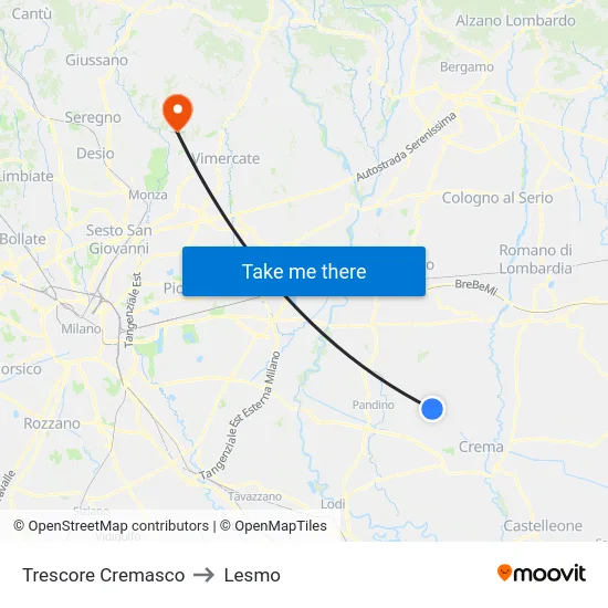 Trescore Cremasco to Lesmo map