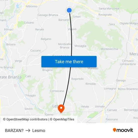 Barzan to Lesmo map